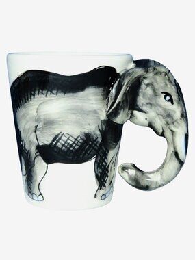 Vintage Figural Elephant Ceramic Mug with 3D Trunk Handle Made in Thailand